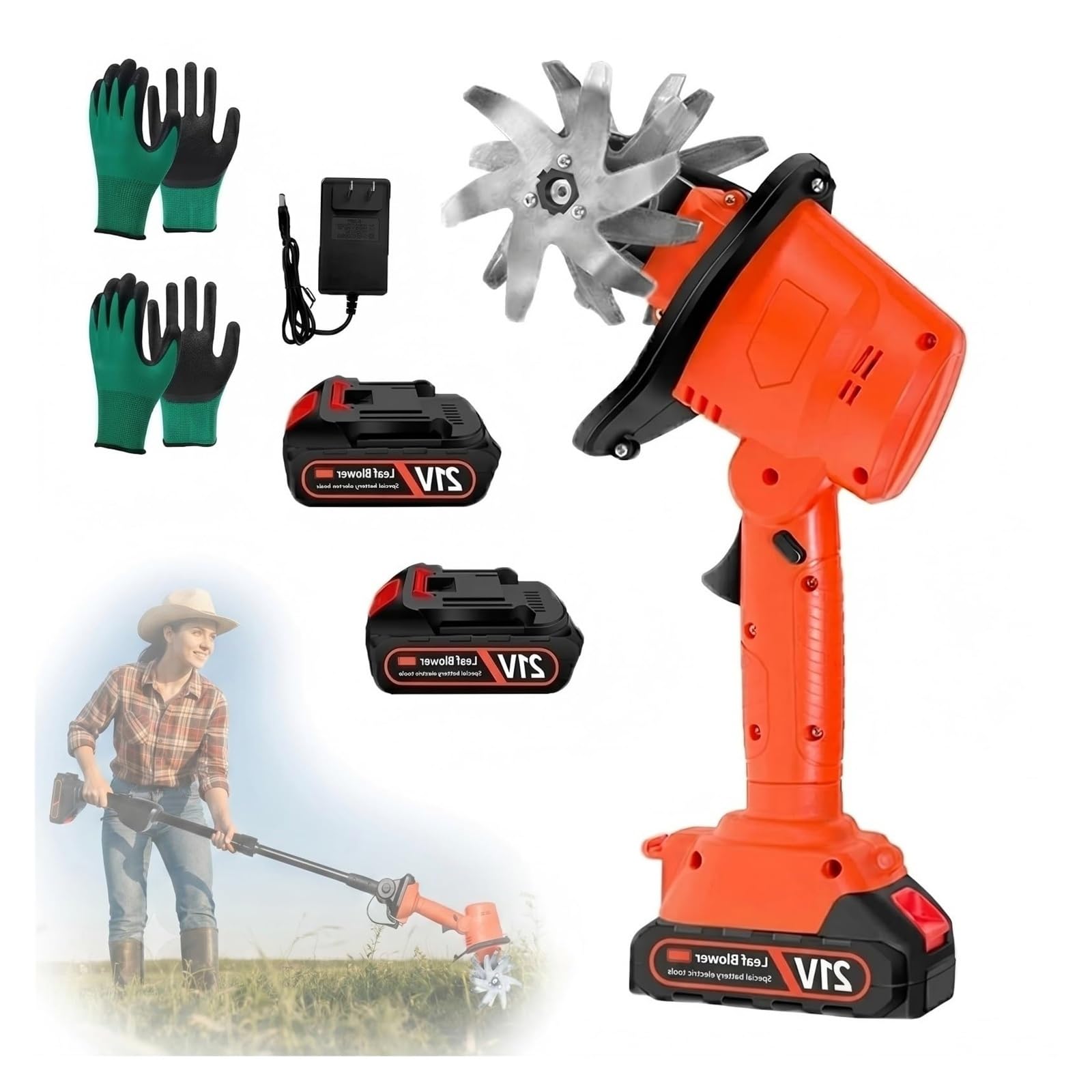 Genérico Cultivador de jardín inalámbrico con pértiga telescópica | Motocultor de mano for jardinería, motocultor ligero con mango ajustable for césped(No pole)
