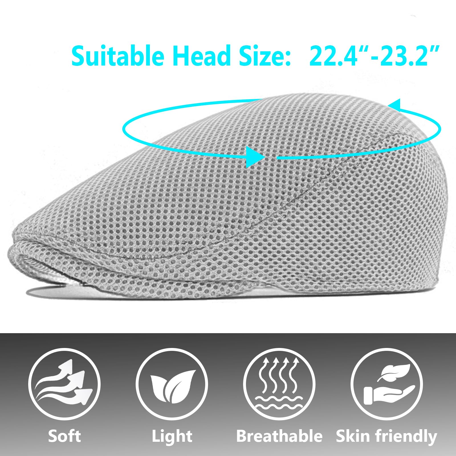 meioro Men's Mesh Flat Cap Summer Breathable Newsboy Hats Beret Ivy Cap Gatsby Irish Cabbie Driving Hat Full Head Wrap White