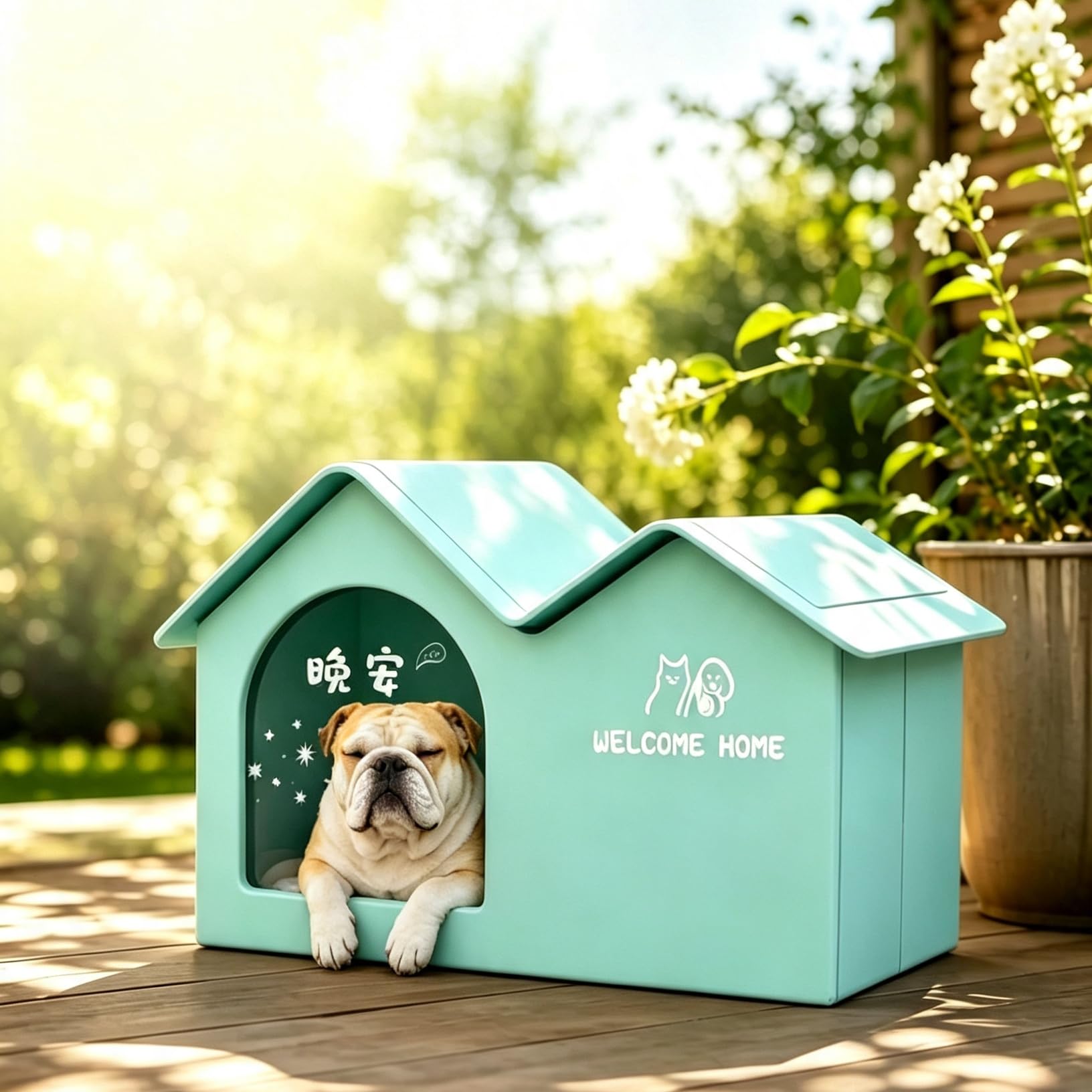 Maison pour Chat et Chien Tout‑Saison pour extérieur imperméable avec Tapis Auto‑réchauffant pour l’Hiver, Blocs réfrigérants pour l’été et Porte, Niche Isotherme Pliable Anti‑morsures pour intérieur
