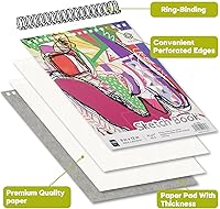 Vista 5 de CONDA Cuaderno de bocetos de 9 x 12 pulgadas, bloc de bocetos con espiral superior, 100 hojas (60 lb/90 GSM), papel de bocetos duradero libre