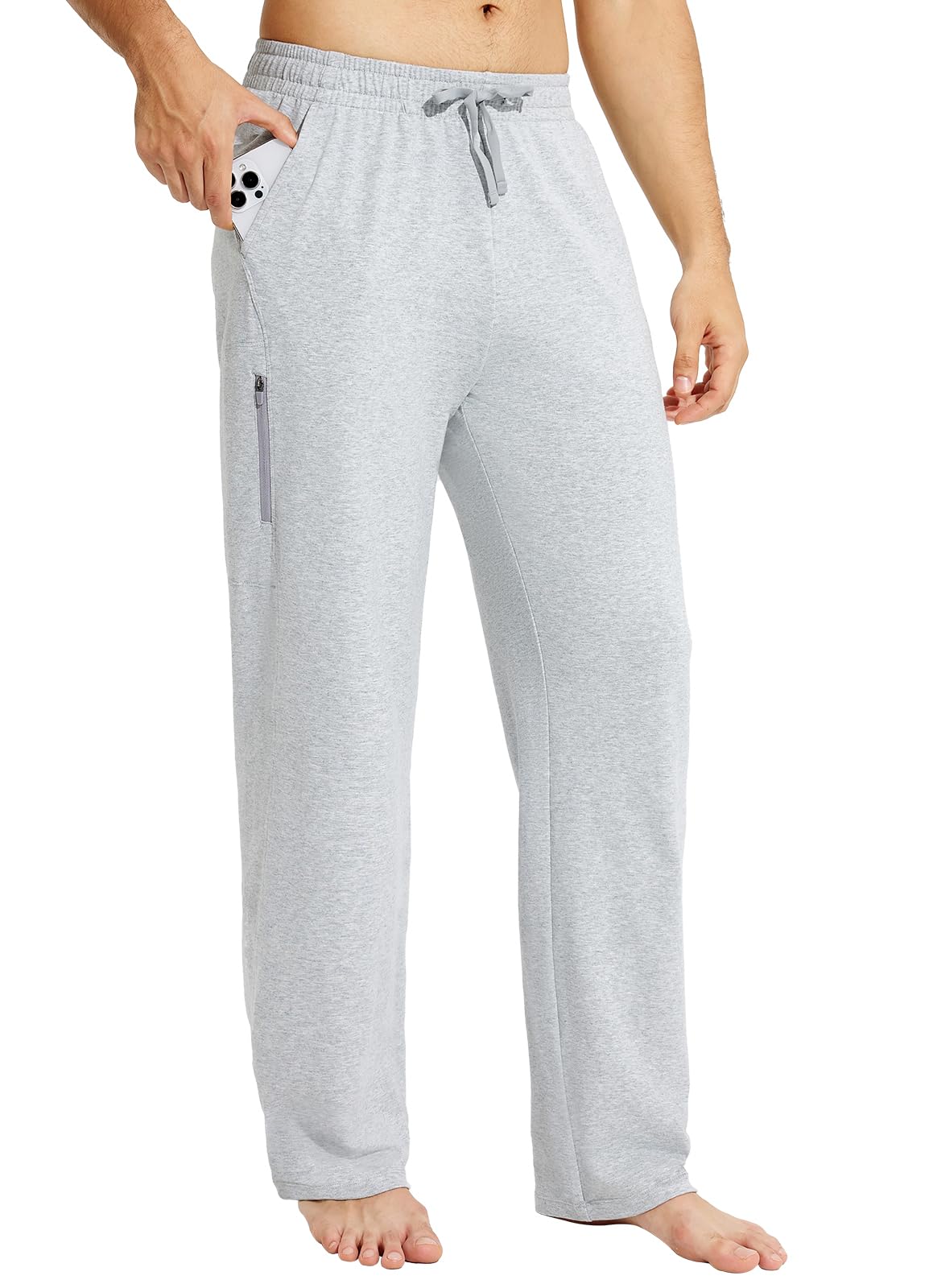 baleaf Men's Sweatpants Cotton Yoga Cargo Pants Athletic Lounge Wide Leg Open Bottom Casual Sweat Pants with Zipper Pockets