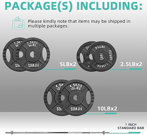 Miniatura 2 de Fitvids Juego de pesas para barra, discos de peso estándar de hierro fundido de 1 pulgada, incluye barra de barra estándar de 5 pies y cerraduras de