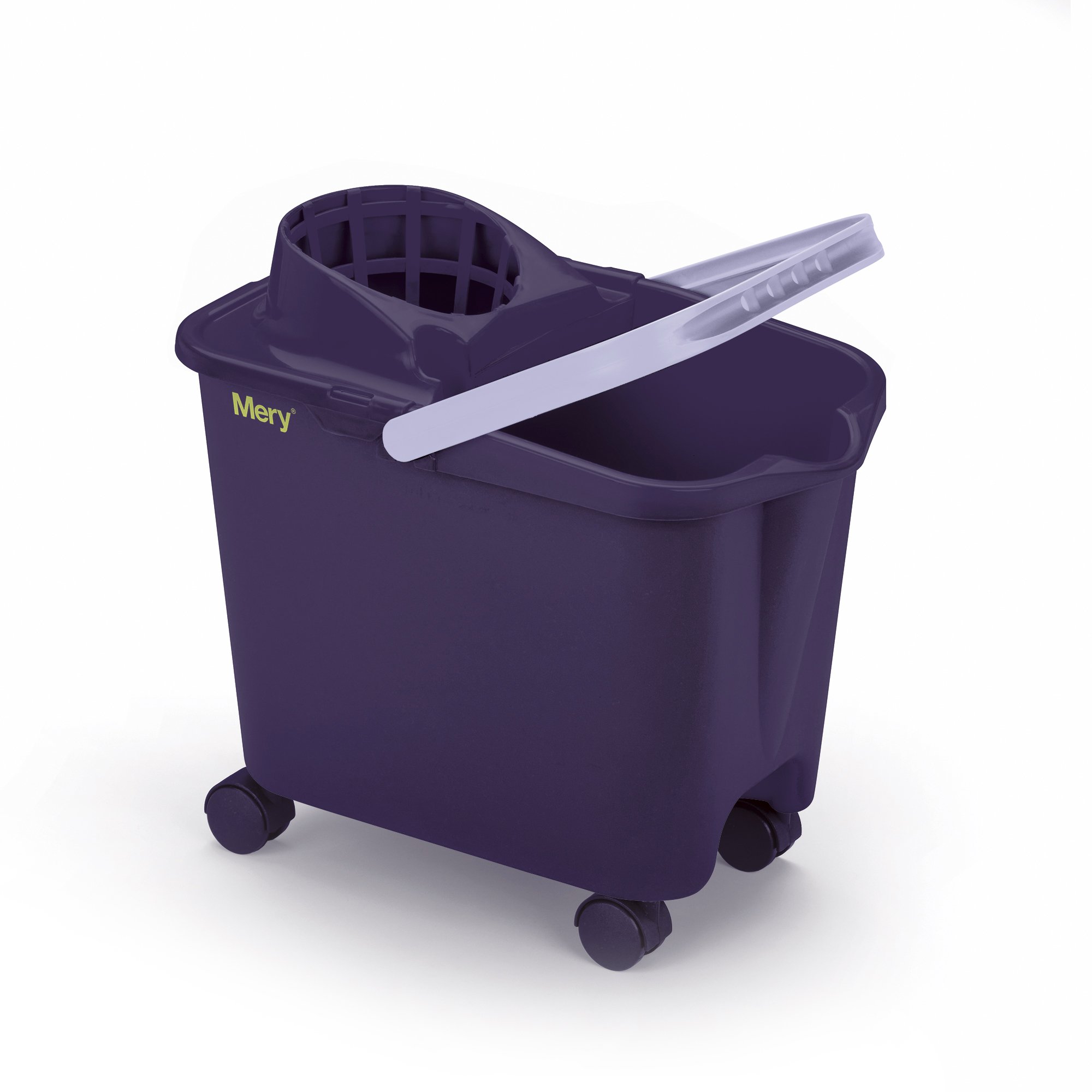 Mery | Ensemble Seau + vadrouille + bâton | Seau d'égouttement Automatique à roulettes Violet et Lilas, 14 L | Lavage en Microfibre Super Absorbant | Canne télescopique en Acier laminé