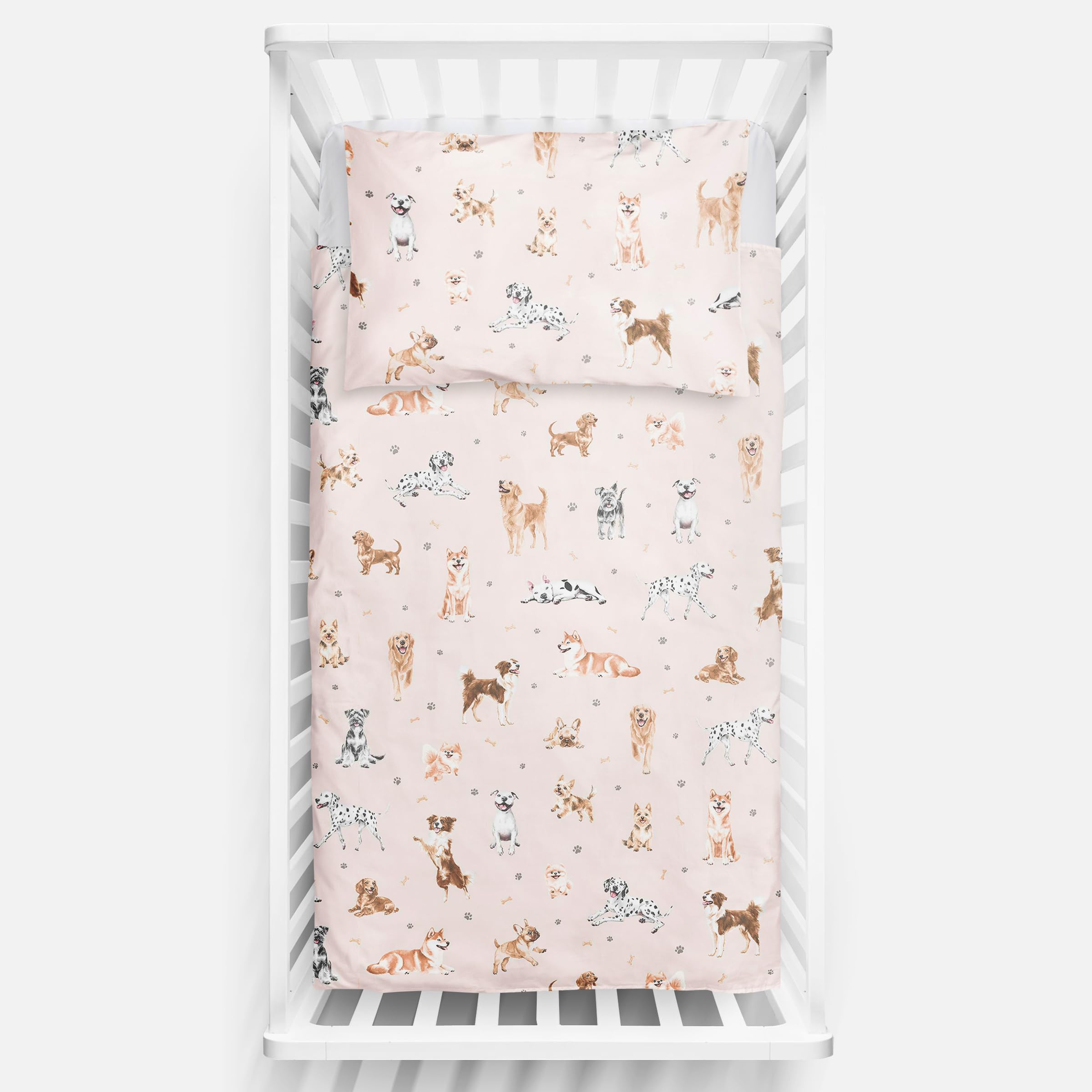 2 Piece Baby Kids Bedding Set 120x90 cm Duvet Cover & Pillowcase for Toddler Cot 12M+ (Doggies)