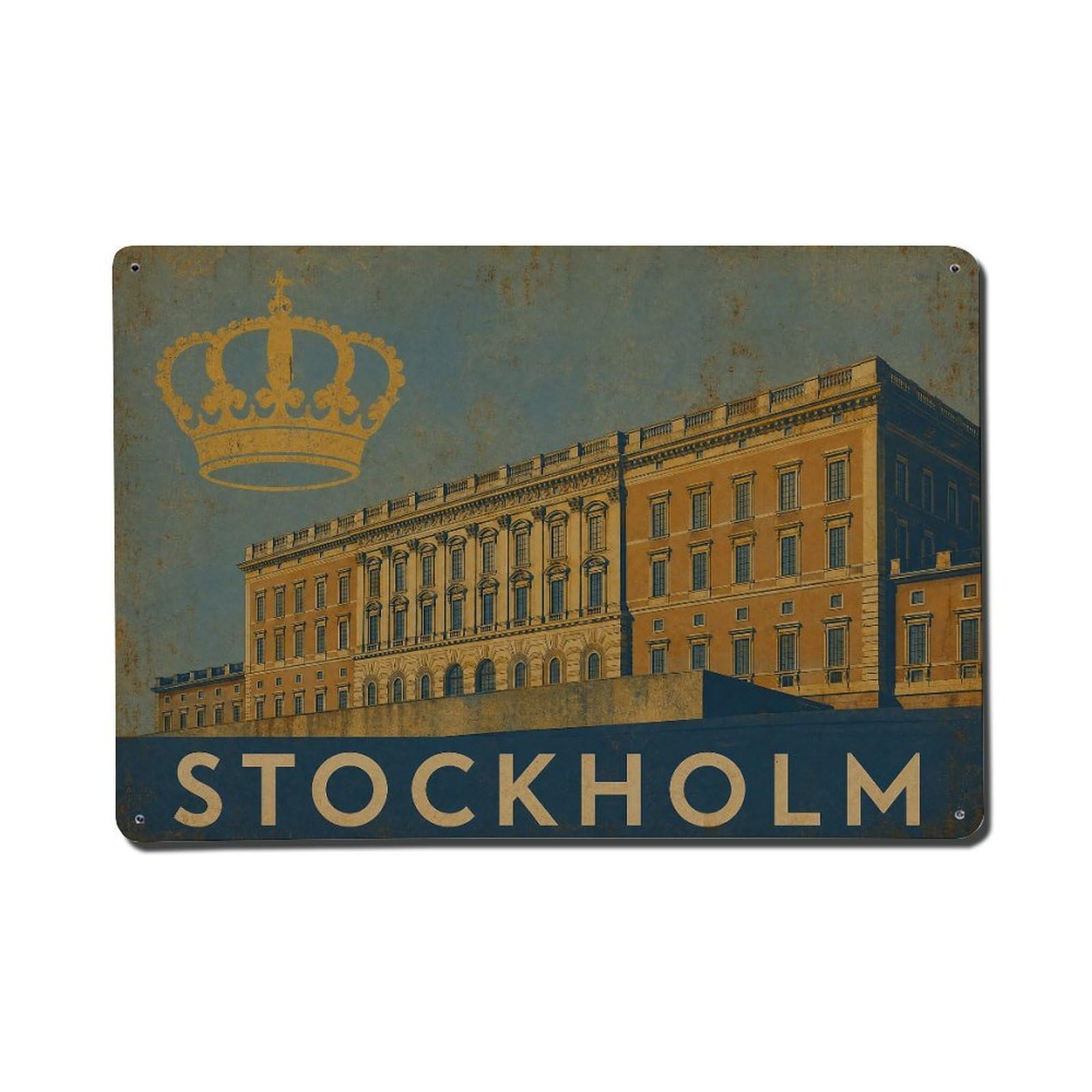 Huiyhb 8X12inch(20X30cm) Vintage Travel Stockholm Royal Palace Sweden Metal Tin Sign