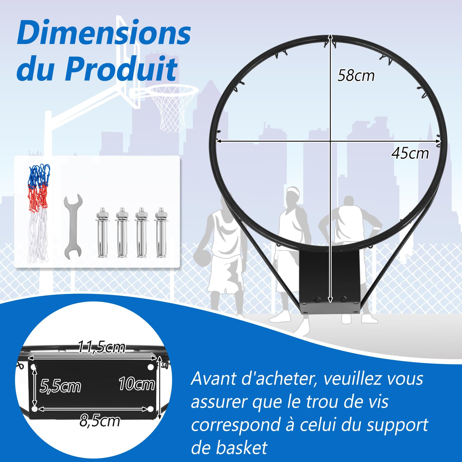 COSTWAY Panier de Basket Anneau Suspendu avec Filet Toutes Saisons, Jante de Basket-Ball Murale Remplacement Universelle pour Intérieur/Extérieur