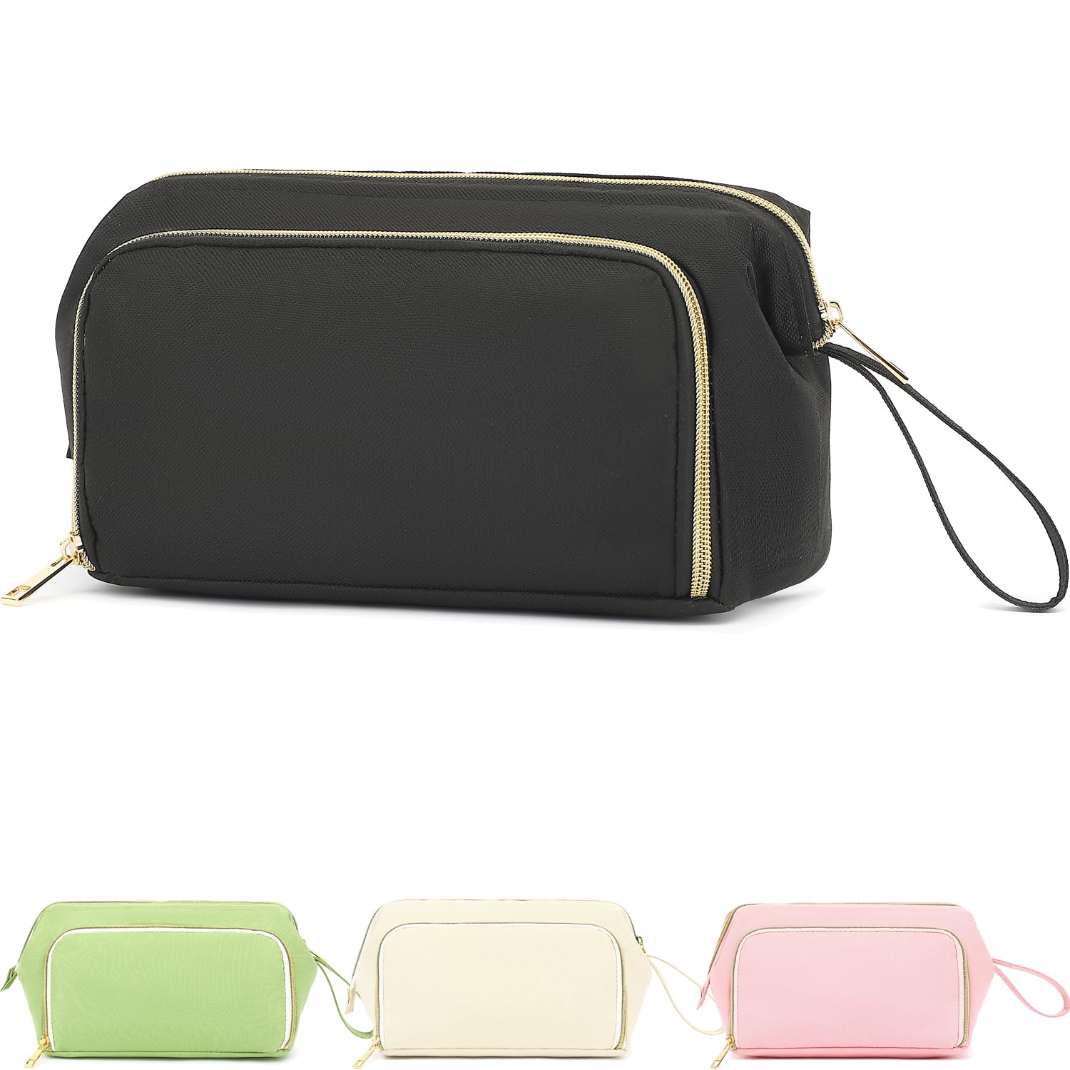 Fammart Travel Makeup Bag, Wide-open Cosmetic Bag Make Up Organizer Case with Brushes Pocket for Women, Large Family Toiletry Bag Skincare Pouch for