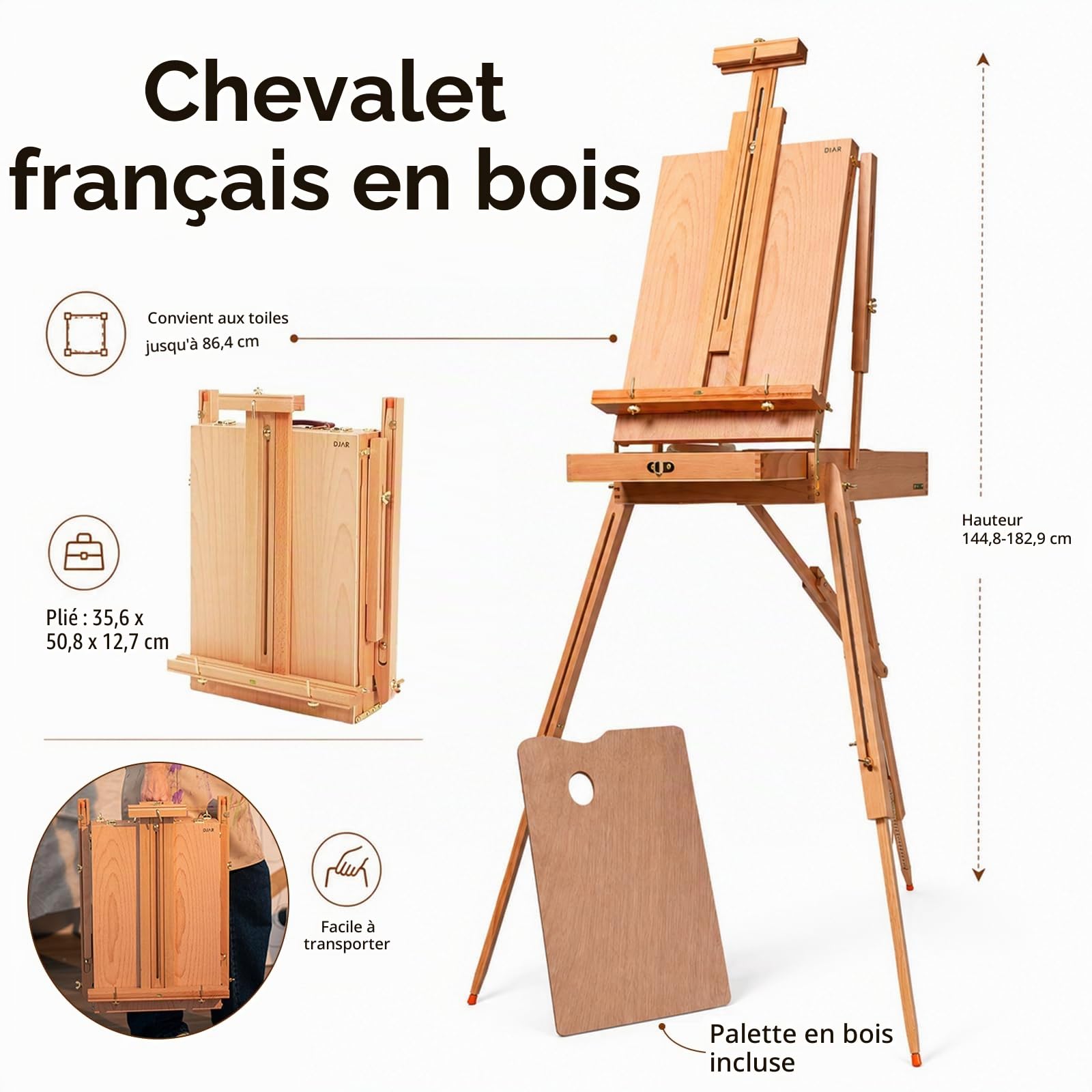 DJAR Kit de Peinture 169 Pièces avec Chevalet Français, Set Complet d'Artiste pour Débutants et Professionnels, Acrylique, Aquarelle et Huile