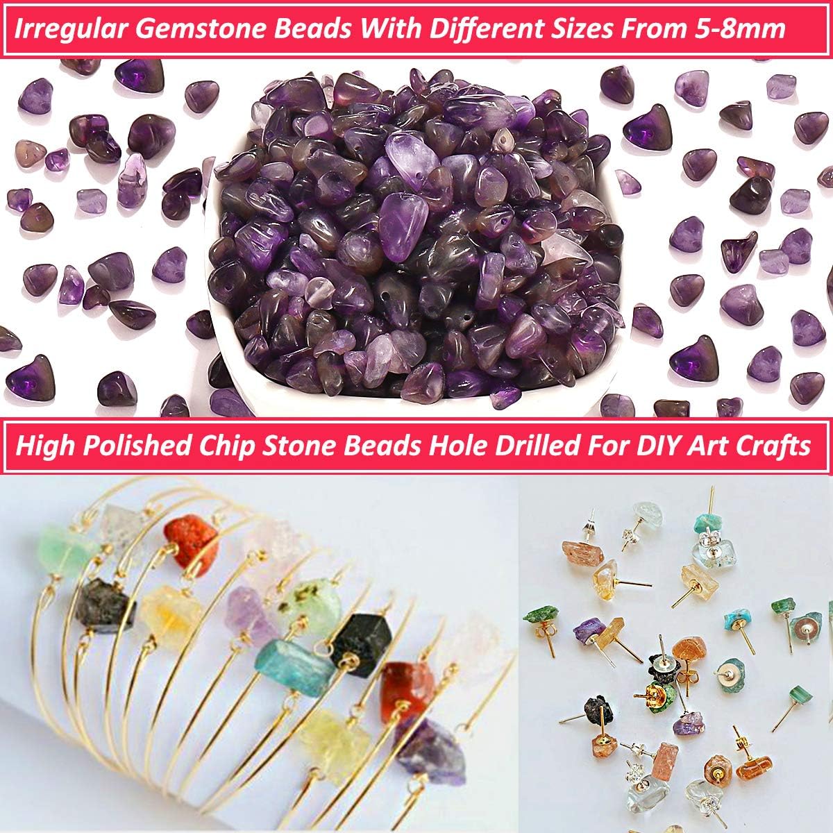 420PCS Chip Stone Beads Amethyst, Irregular Gemstones Healing Crystal Loose Beads Crushed Chunked Crystal Pieces with Plastic Box for Bracelet Jewelry Making DIY Art Crafts (Amethyst) - Image 3