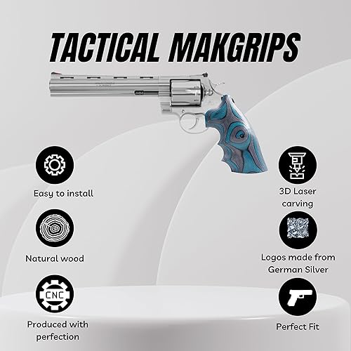 Miniatura 2 de Tactical Mak Grips Colt Python 2021 Professional Grip Black Gun Grips - Agarre de madera natural, textura 3D con talla de plata alemana, perfecto