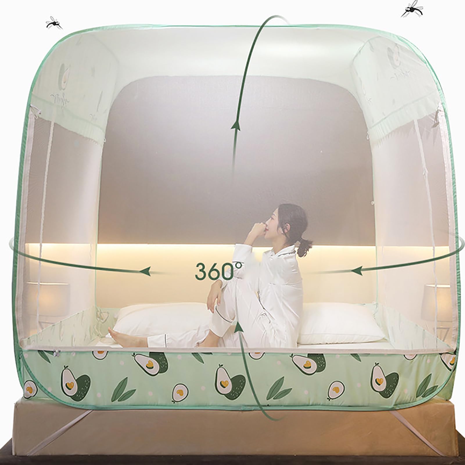 Tenda con zanzariera Pop-up, baldacchino per Letto Pieghevole, Doppia Porta con Fondo del Letto, punture di zanzara da Viaggio per Campeggio all'aperto, Verde, 2.0m*2.2m
