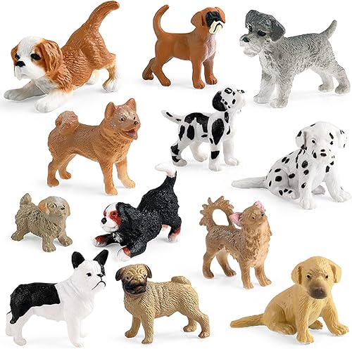 12 mini figuras de perro, animales de plástico, figuras de perro pequeñas realistas pintadas a mano, juguetes para niños pequeños, juguetes para