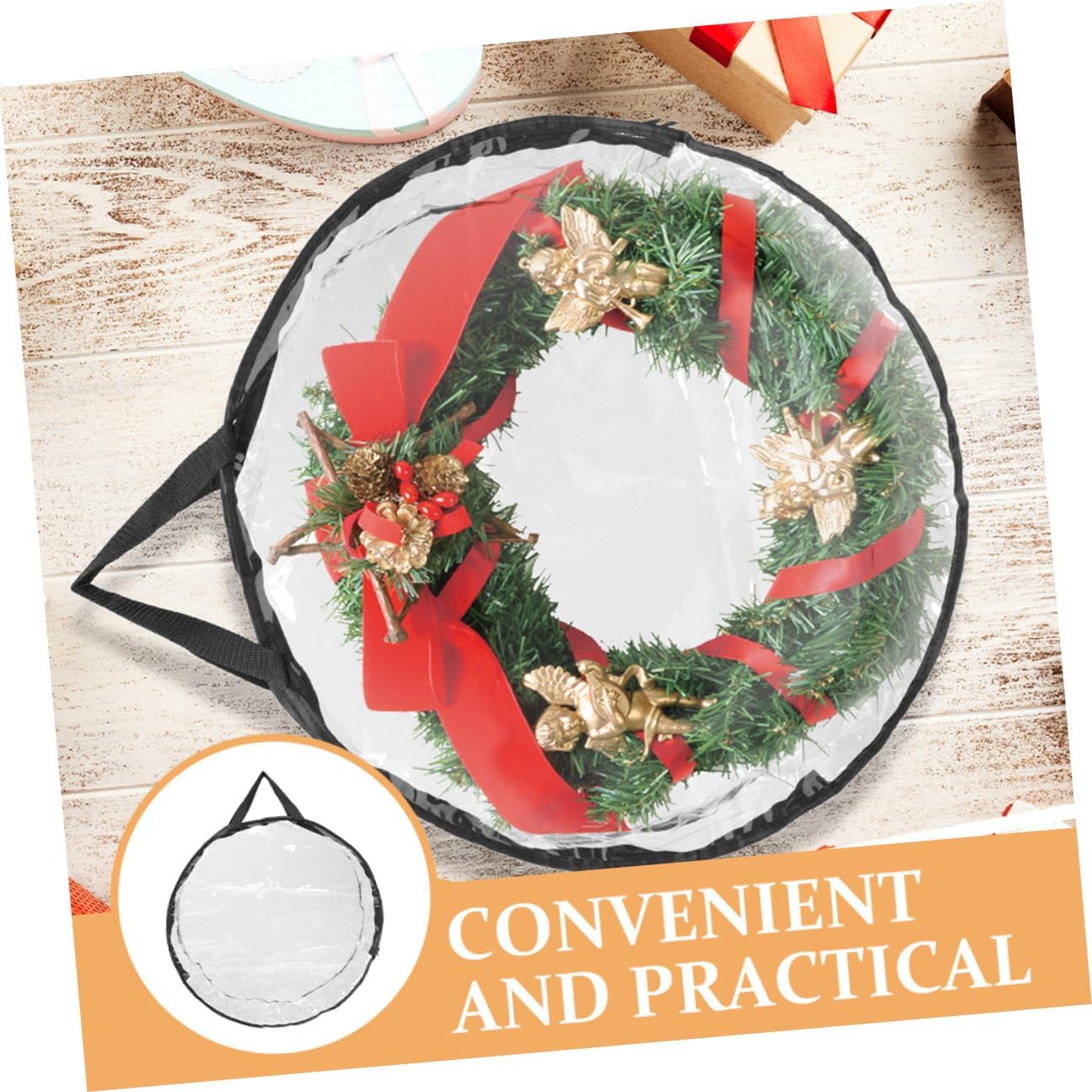 Christmas Wreath Storage Bag 24-inch Garland Storage Pouch with Handle Large Capacity Holiday Decoration Organizer for Xmas Supplies