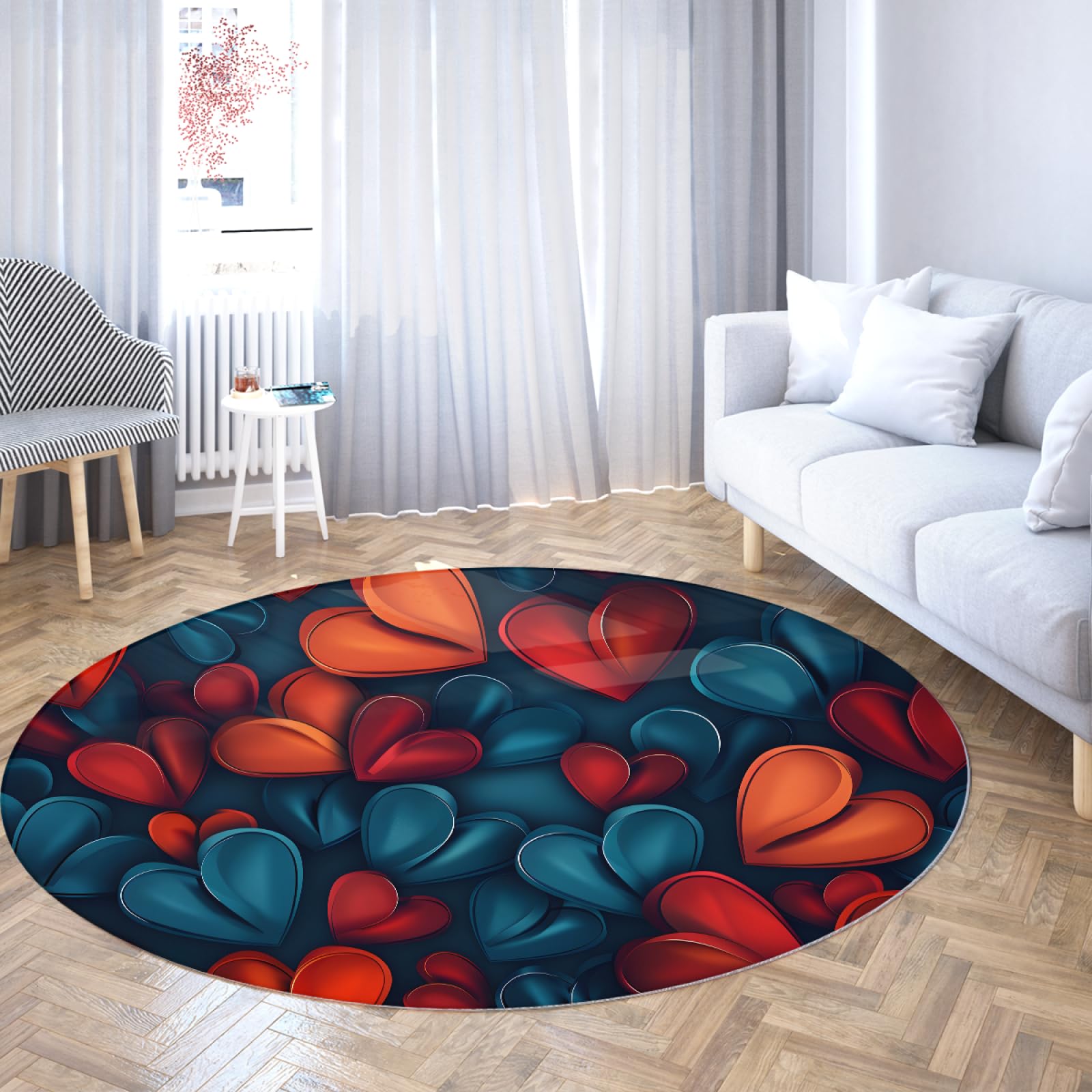 Tapis chambre à coucher enfant rond rouge bleu cœur déco salon moderne