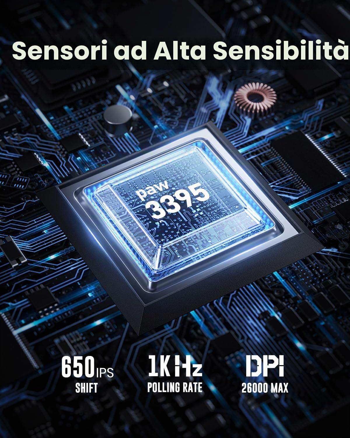 GravaStar Topo da Gioco, 26.000 DPI, 78g di Design Scavato Leggero, 5 Pulsanti Programmabili, 5 Modalità Dynamic LightSync RGB (Misteia d'argento) (Trasparente)