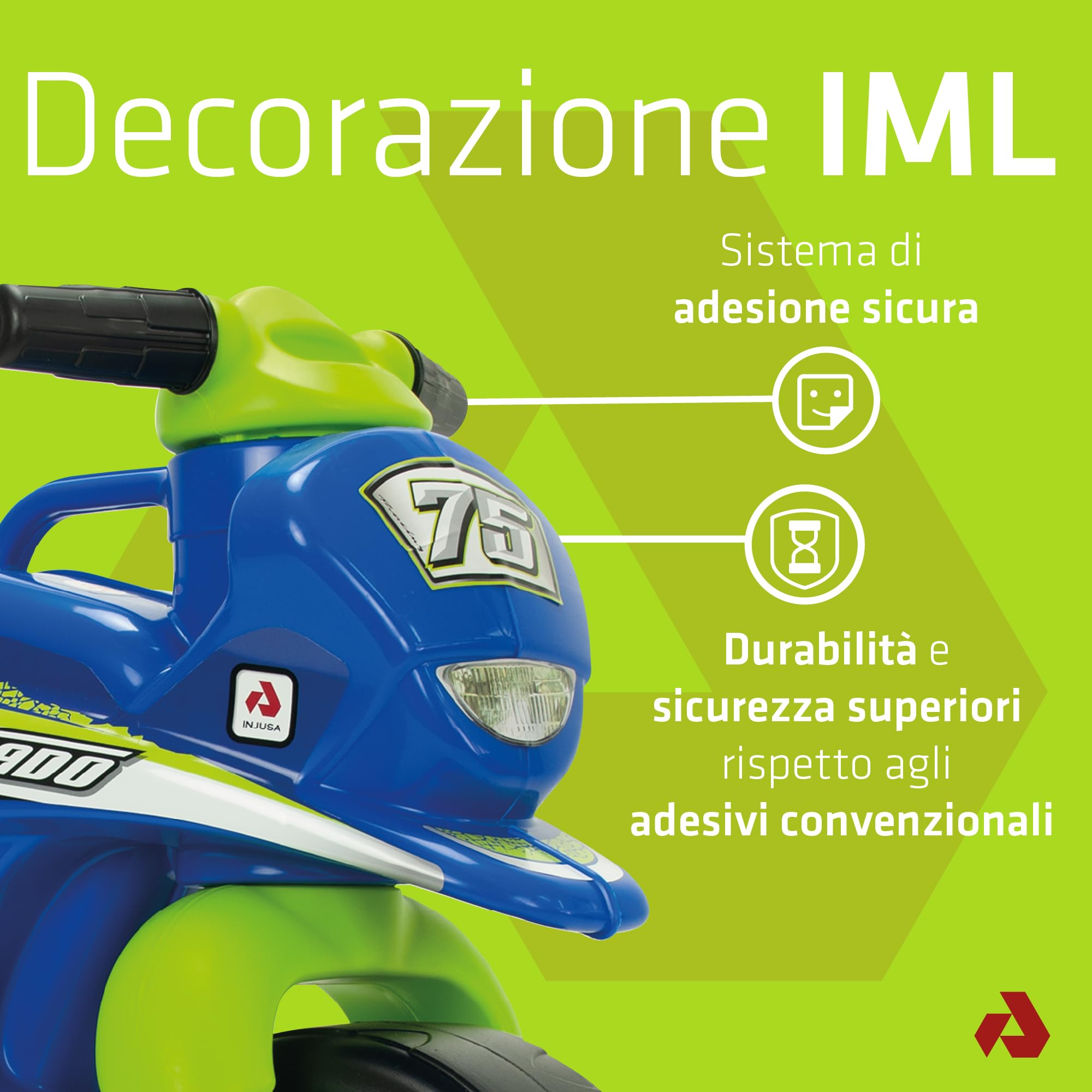 INJUSA Moto Cancelli Tundra Tornado Blu Verde Ruote larghe Plastica Maniglia Trasporto Bambini +18 Mesi