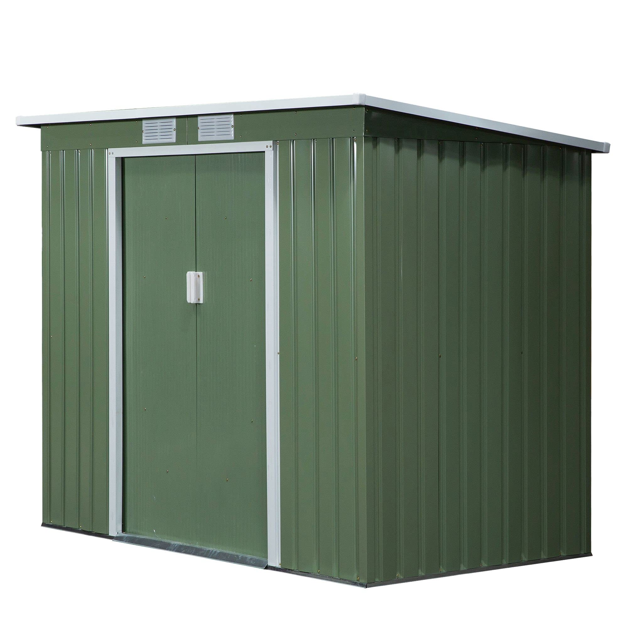 Outsunny Casetta da Giardino in Acciaio con Tetto Inclinato, Doppia Porta Scorrevole e Prese d'Aria, 213x130x173 cm, Verde