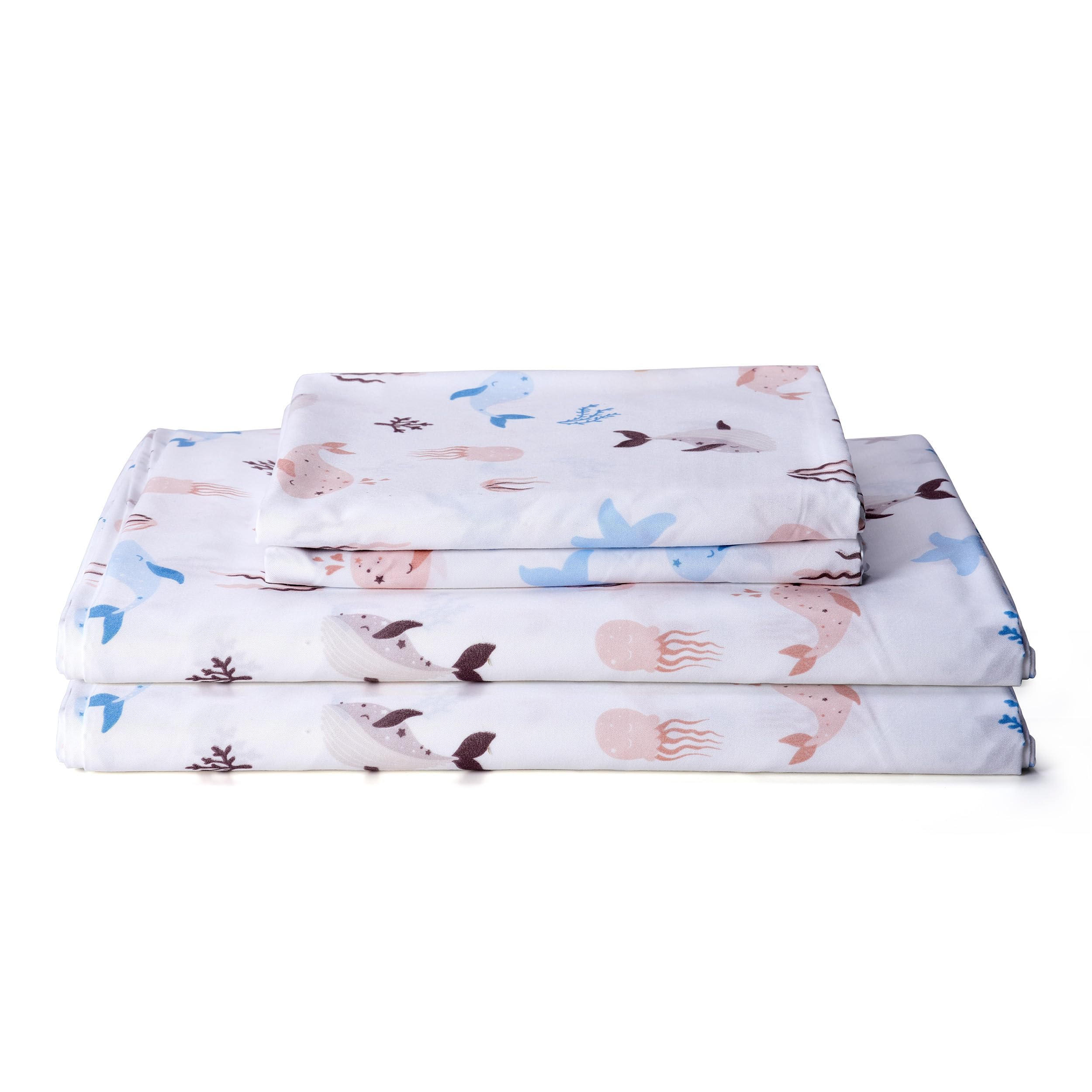Underwater World Sea Animal Full Sheet Set for Kids - Fish, Whale, Cute and Cozy Bedding - Girls Boys Children - Deep Pocket, Wrinkle Free Soft Bed Sheets - 4PC