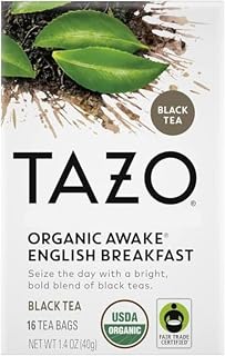 TAZO Organic Awake English Breakfast Black Tea Bags - Bold Robust Caffeinated Blend, Fair Trade Certified, 16 Count