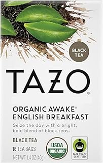 TAZO Organic Awake English Breakfast Black Tea, Black tea with Caffeine, 16 Total Bags