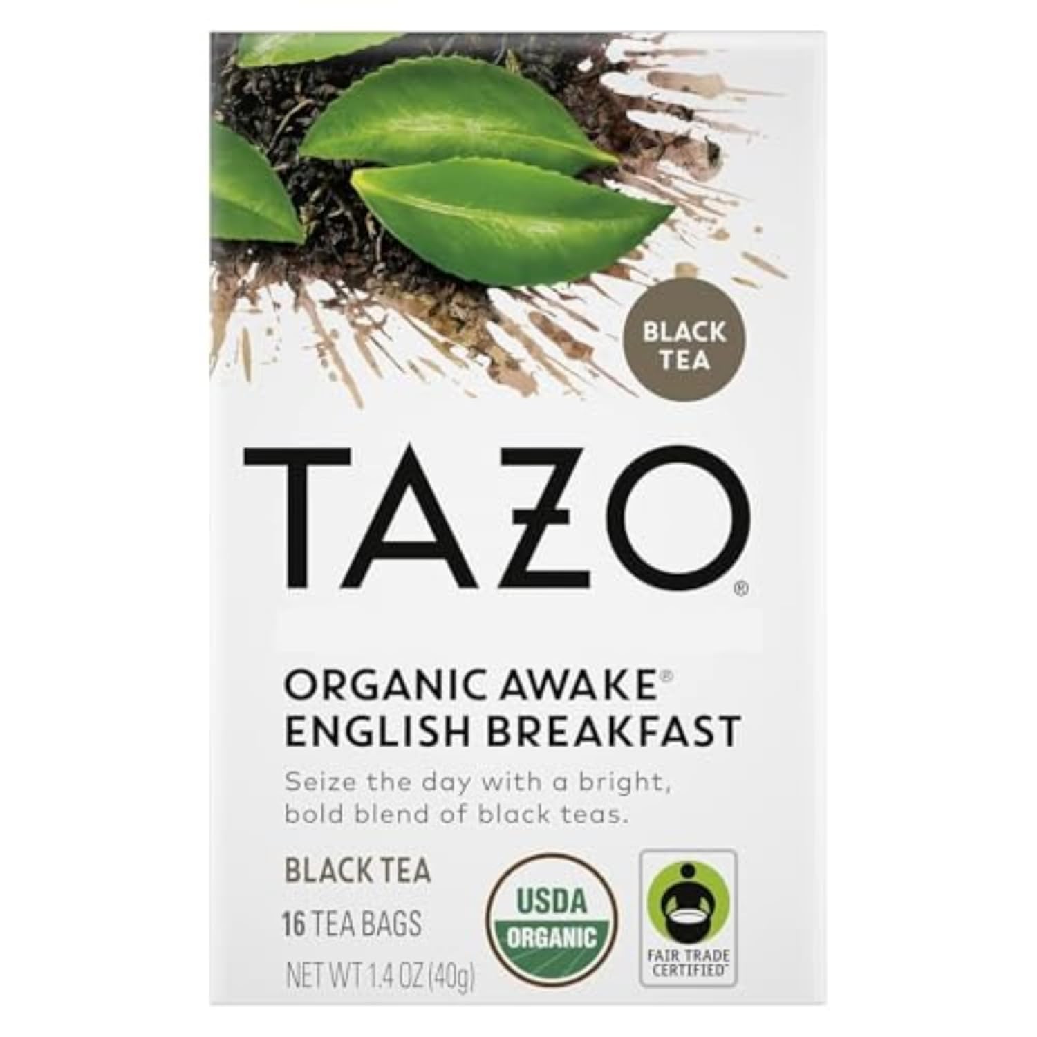 TAZO Organic Awake English Breakfast Black Tea Bags - Bold Caffeinated Blend, Fair Trade Certified, 16 Count