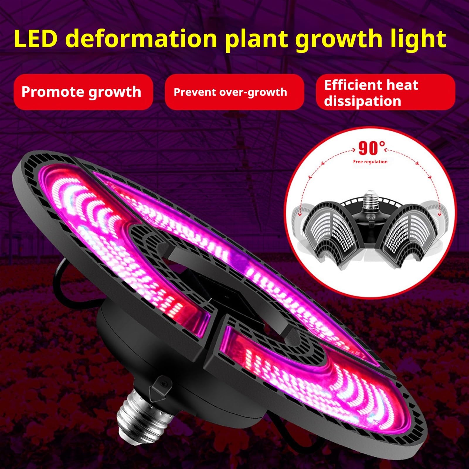 Lámpara de Cultivo, Lámpara de Techo for Cultivo de Plantas de Interior, 288 LED, Espectro Completo, luz for Plantas, halo, Cabezal Triple Plegable