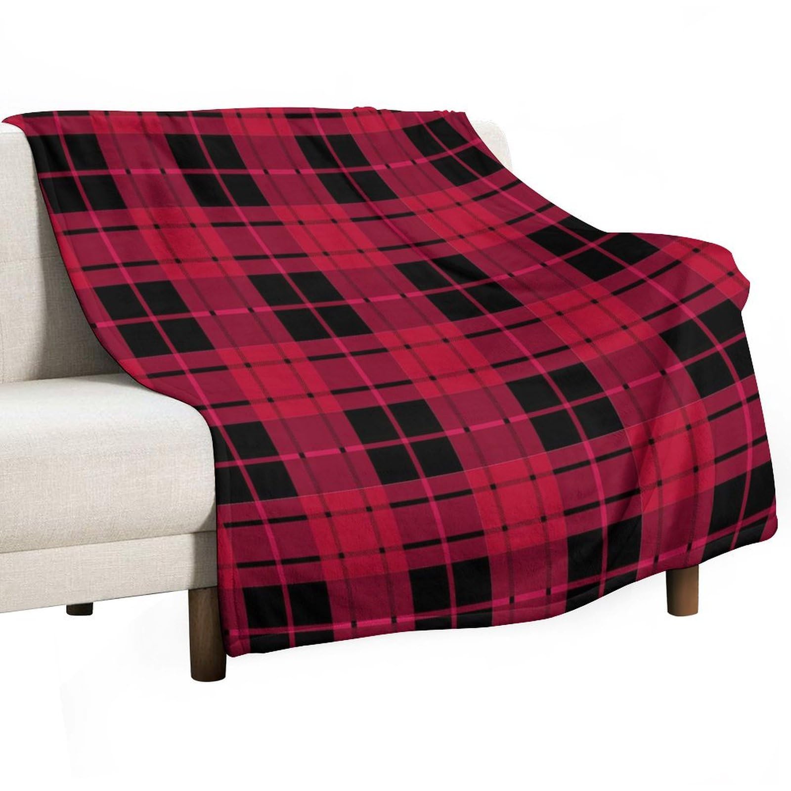Couverture polaire de canapé plaid écossais rouge et noir cosy