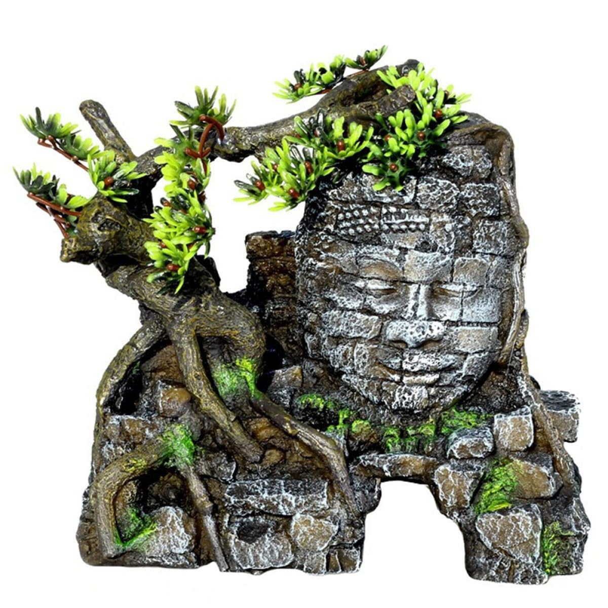 Décoration D'aquarium en Résine, Château Bouddha Simulation Grotte Cachée pour Poissons, Ornement Paysager 1 Pièce, Adapté Eau Douce et Eau Salée, Abri Décoratif pour Aquarium