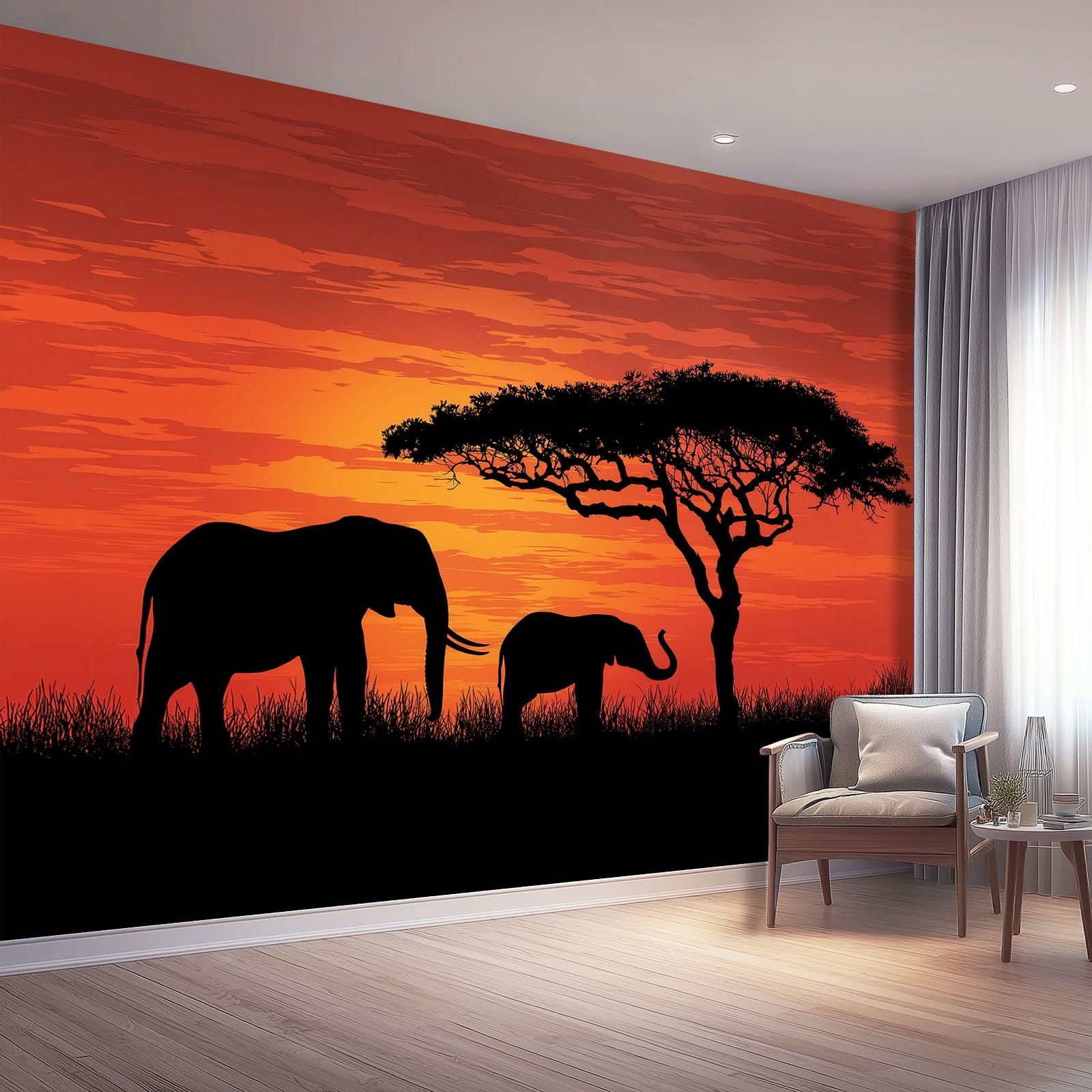 Papier peint moderne minimaliste orange noir 200x140 pour salon et chambre