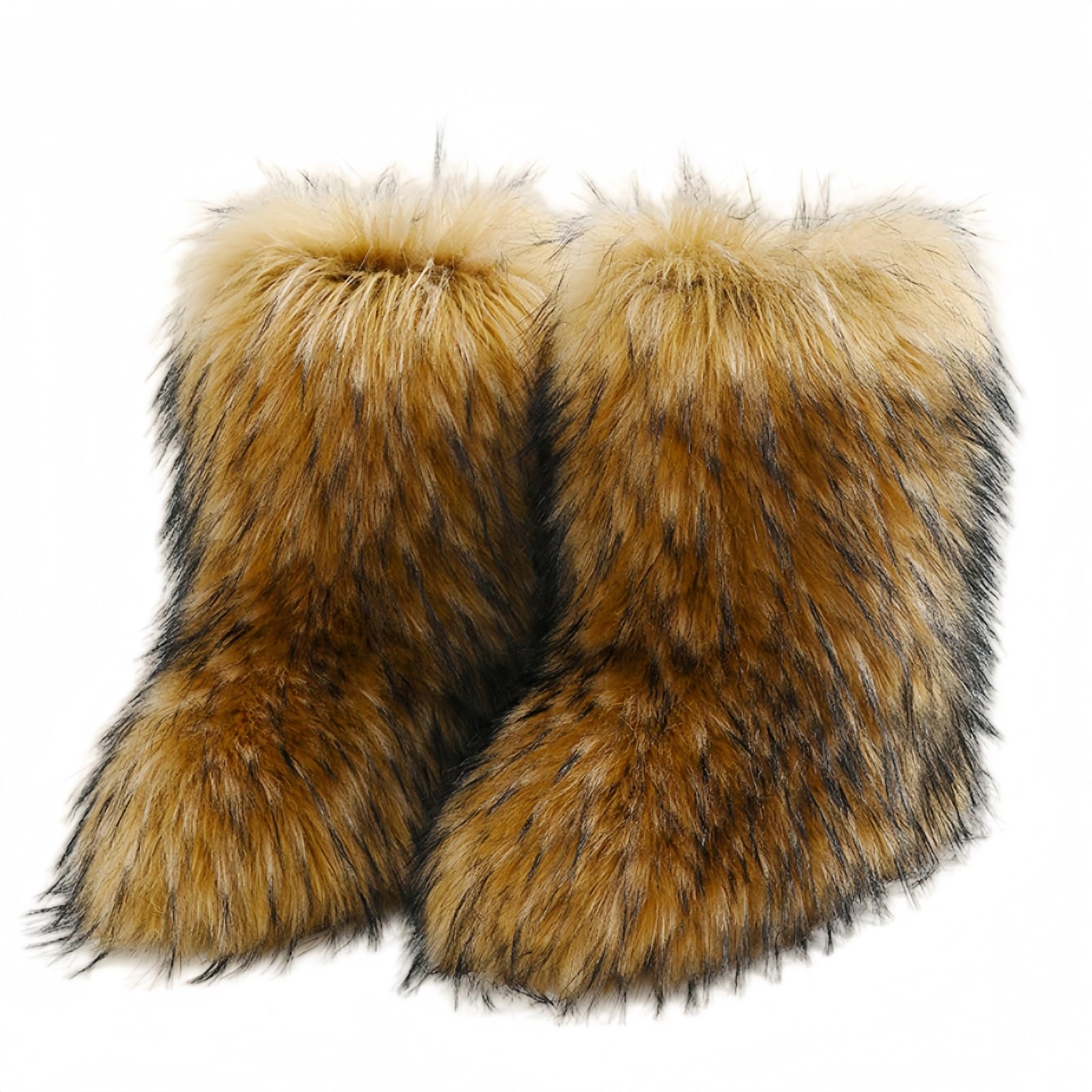 Fuzzy futrzane śniegowce damskie zimowe puszyste buty zamszowe ciepłe do połowy łydki wygodne na zewnątrz płaskie modne buty