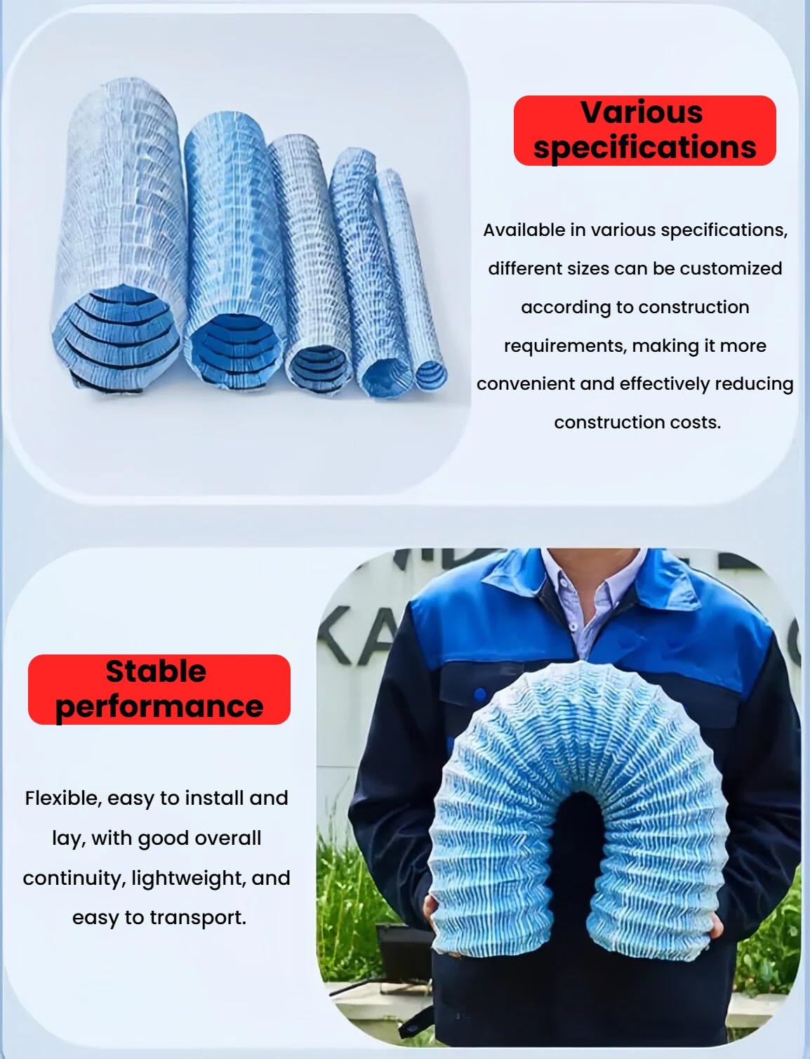Tubo di drenaggio francese per giardino, flessibile, perforato, per vialetto, cortile, prato e esterni (20 cm, 1700 cm)