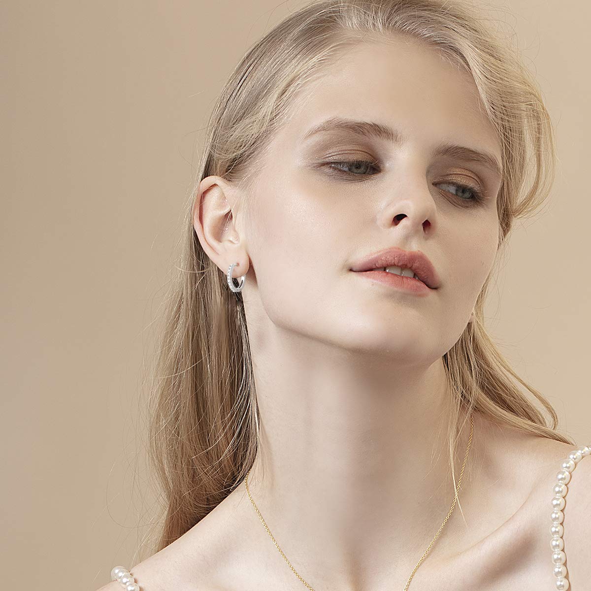Aretes de aro de plata de ley 925 chapados en oro de 14 quilates, corte redondo, circonita cúbica, diamante simulado, pequeño, pequeño, delgado, con bisagras, joyería fina, regalos de 8
