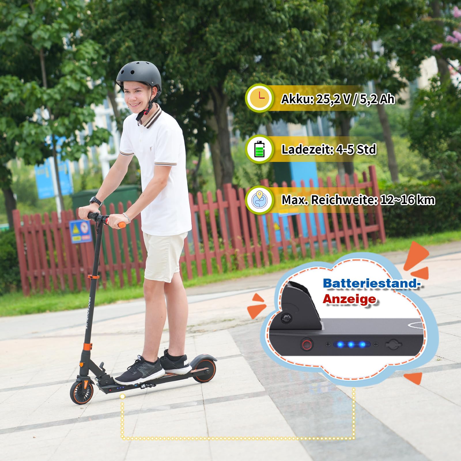 RCB TECH E-Scooter Kinder (8-12-16 Jahre) - Faltbarer Elektroroller für Kinder - Max Reichweite 16 KM - Max. 20 KM/H - Geschenk für Kinder und Jugendliche