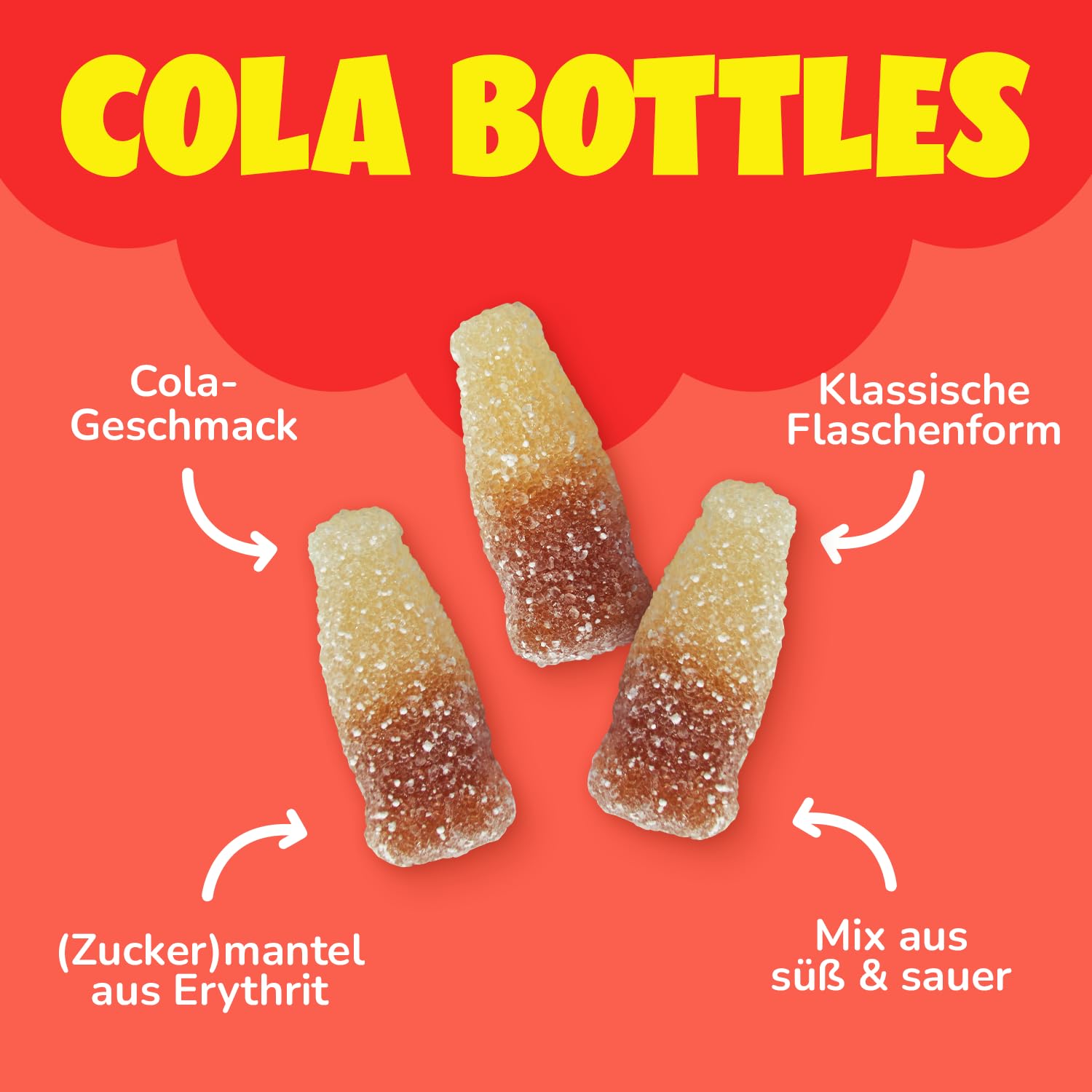 ahead Sour Cola Gummibärchen | Colageschmack Fruchtgummi 18 × 50g | Gummibärchen ohne Zuckerzusatz | Nur 1g Zucker & 73 kcal pro 50g | Kalorienarme Süßigkeiten & ballaststoffreich