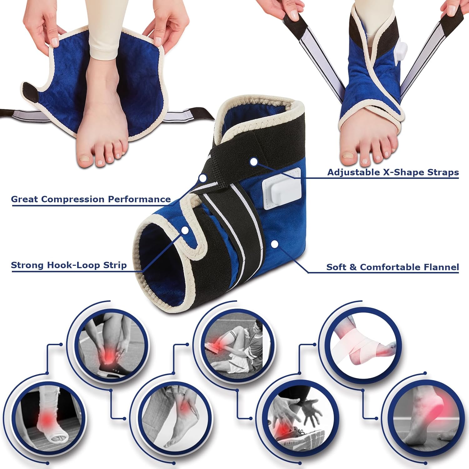 CAMECO 1 Pack Ankle Heating Pad for Pain Relief Arthritis, Heated Foot Ankle Wrap for Sprains, Achilles Tendonitis, Plantar Fasciitis | 86℉-158℉ Temp | 0-90Min Auto Shut Off (Blue)