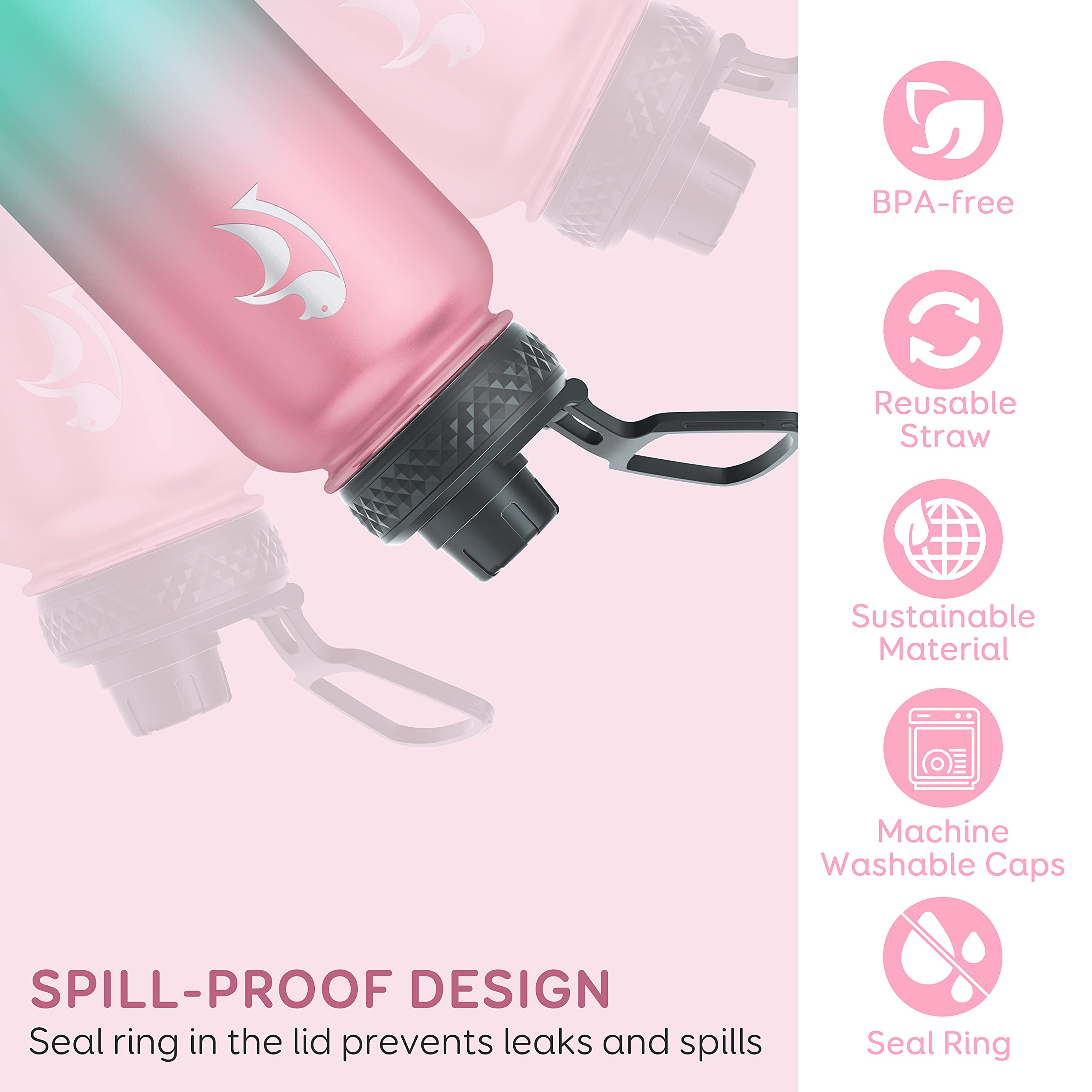 Coolflask Insulated Water Bottle 1L, Stainless Steel Insulated Water Bottle with Straw & 3 Lids - Image 4