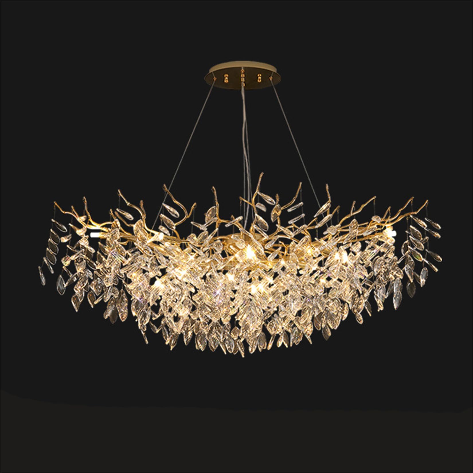 SXECAEPS Modern creative chandelier Gold Crystal Modern High Ceiling Tree Branch Lighting Large Raindrop Luxury Light Fixture for Foyer Entryway Staircase Living Room,Round 80cm