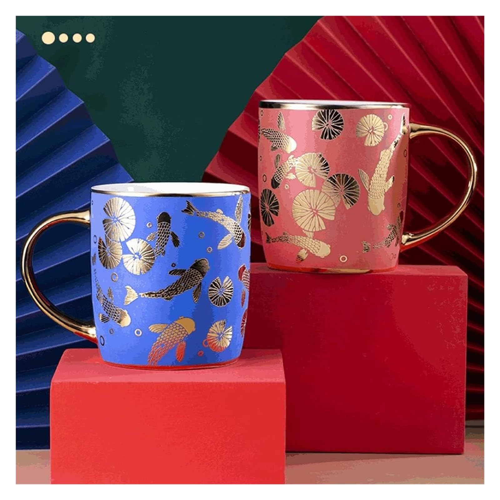 Tazza Tazza da caffè in ceramica dorata in rilievo 350ML Tazza da caffè in porcellana classica in stile cinese classico Tazza multifunzionale Tazza da bere-4 colori bar (Color : Yellow)