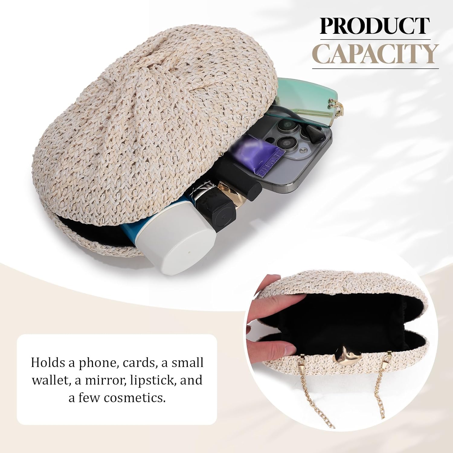 Fecialy Straw Clutch Purse for Women Straw Summer Beach Evening Handbag Raffia Woven Crossbody Bag - Image 6