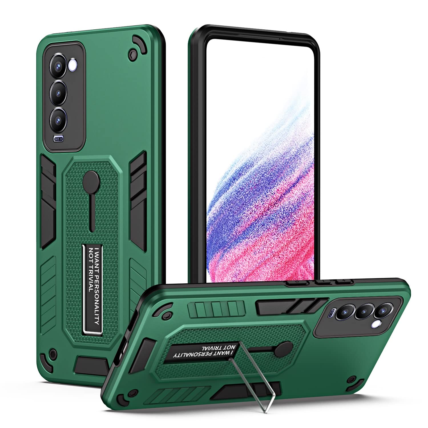 Phone Shell Case for Tecno Camon 18/18T, for Tecno Camon 18/18T Case Heavy Duty Shock Absorption Full Body Protective Case TPU Rubber and Hard PC Phone Case Cover with Retractable hand strap Case (Co