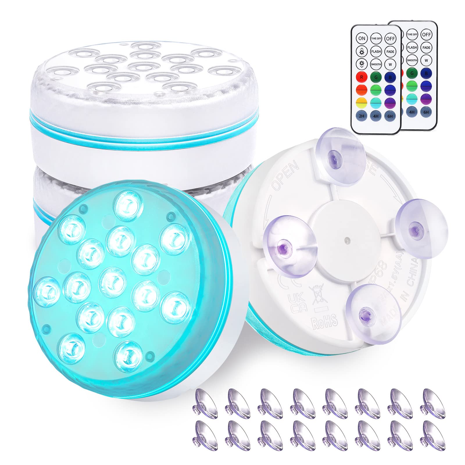 AquaMiracle Pool Lights Submersible LED Lights with Remote, Battery Powered Underwater Waterproof LED Lights, Shower Lights, for Aquarium, Hot Tub, Bathtub, Pool, Party, Vase Base (4-Pack)