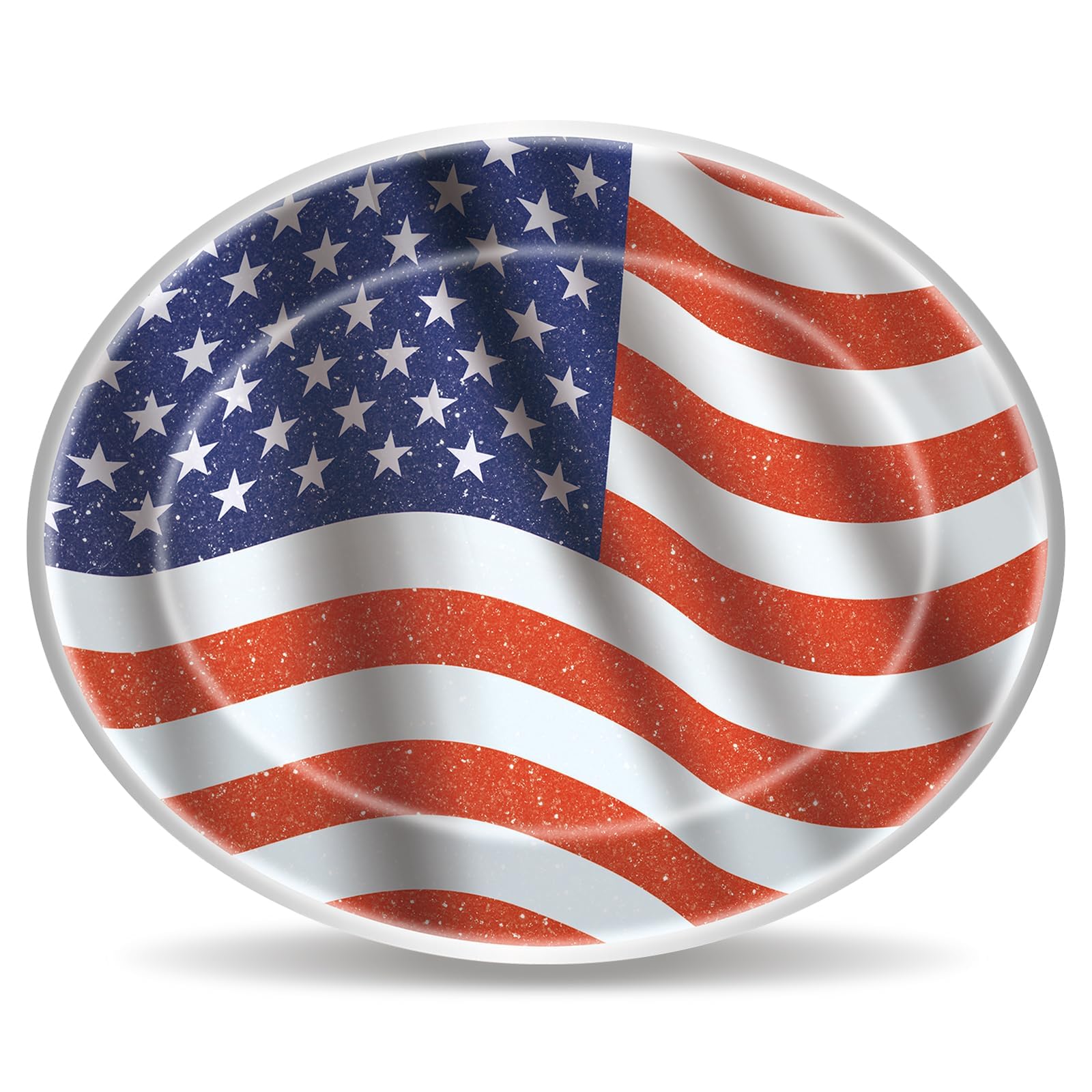 4th of July Plates 12 x 10 inch - 25 Pack Patriotic Plates - Oval Paper Platters with American Flag Design, Memorial Day Independence Day BBQ Picnic