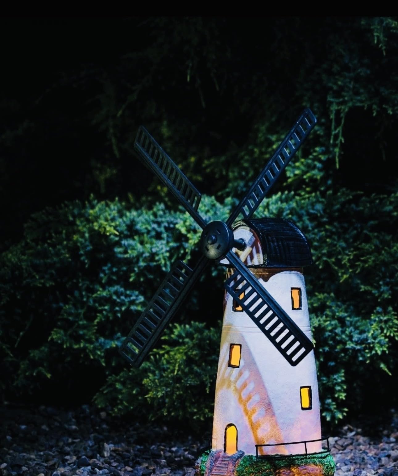 Solar Powered Garden Windmill Light, Rustic White, Outdoor Decorative, 42 x 53 cm