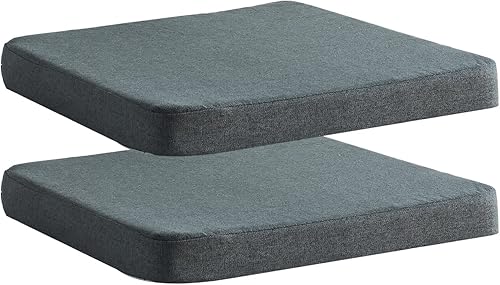Almohadón para silla de comedor con lazos, antideslizante, de espuma viscoelástica, para cocina, 2 paquetes, 17x16 pulgadas, gris