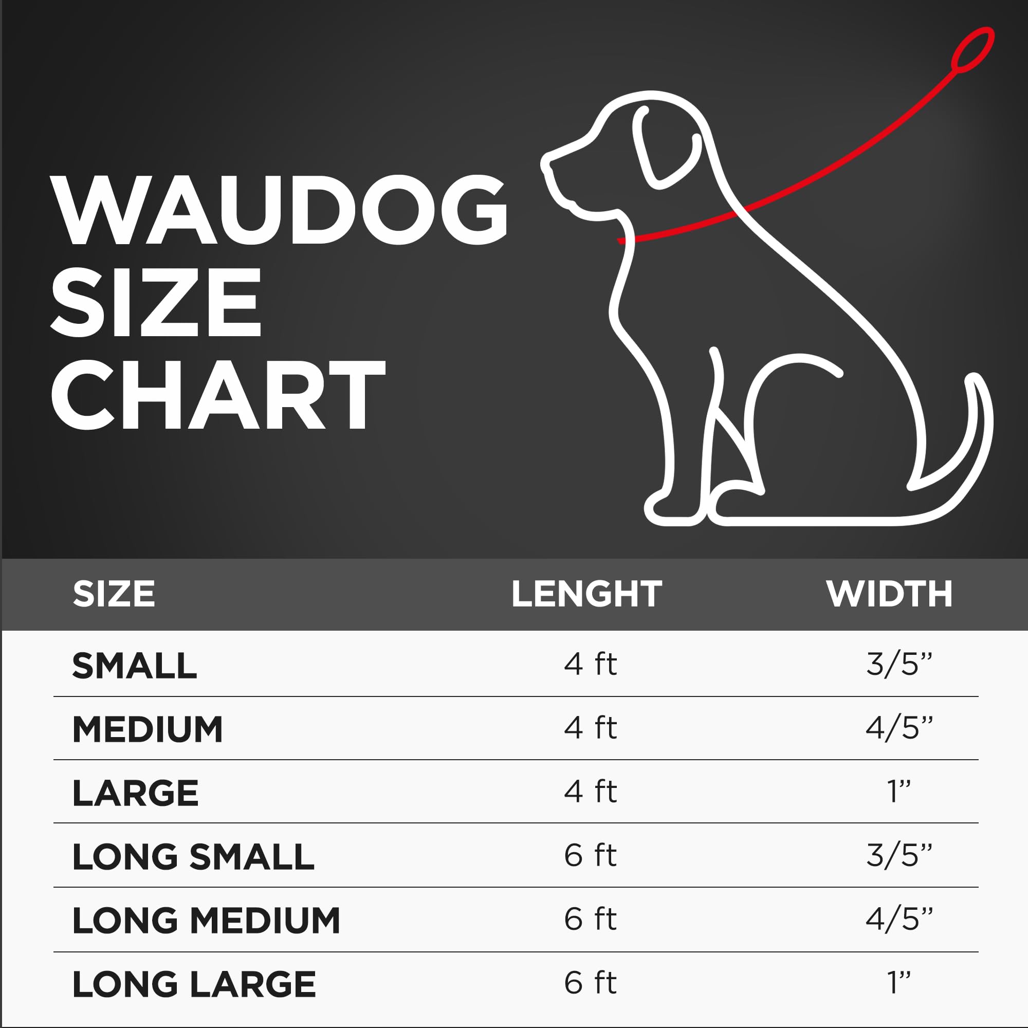 WAUDOG Waterproof Dog Leash - 4 Ft / 6 Ft, Anti-Slip, Heavy Duty, Long Or Short for Large, Small & Medium Dogs