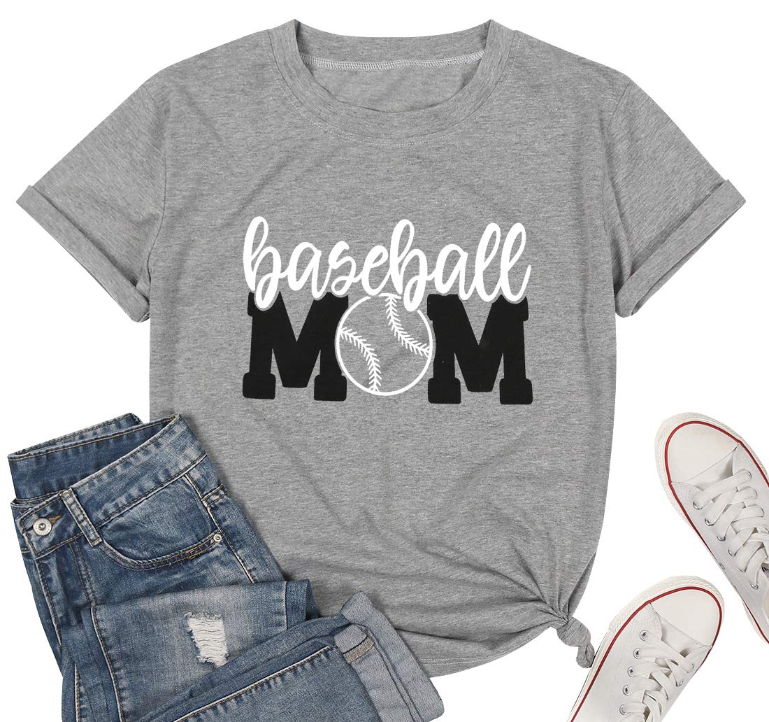 MOUSYABaseball Mom Shirt Womens Mom Shirt Short Sleeve O-Neck Letter Print Casual Tops Tees
