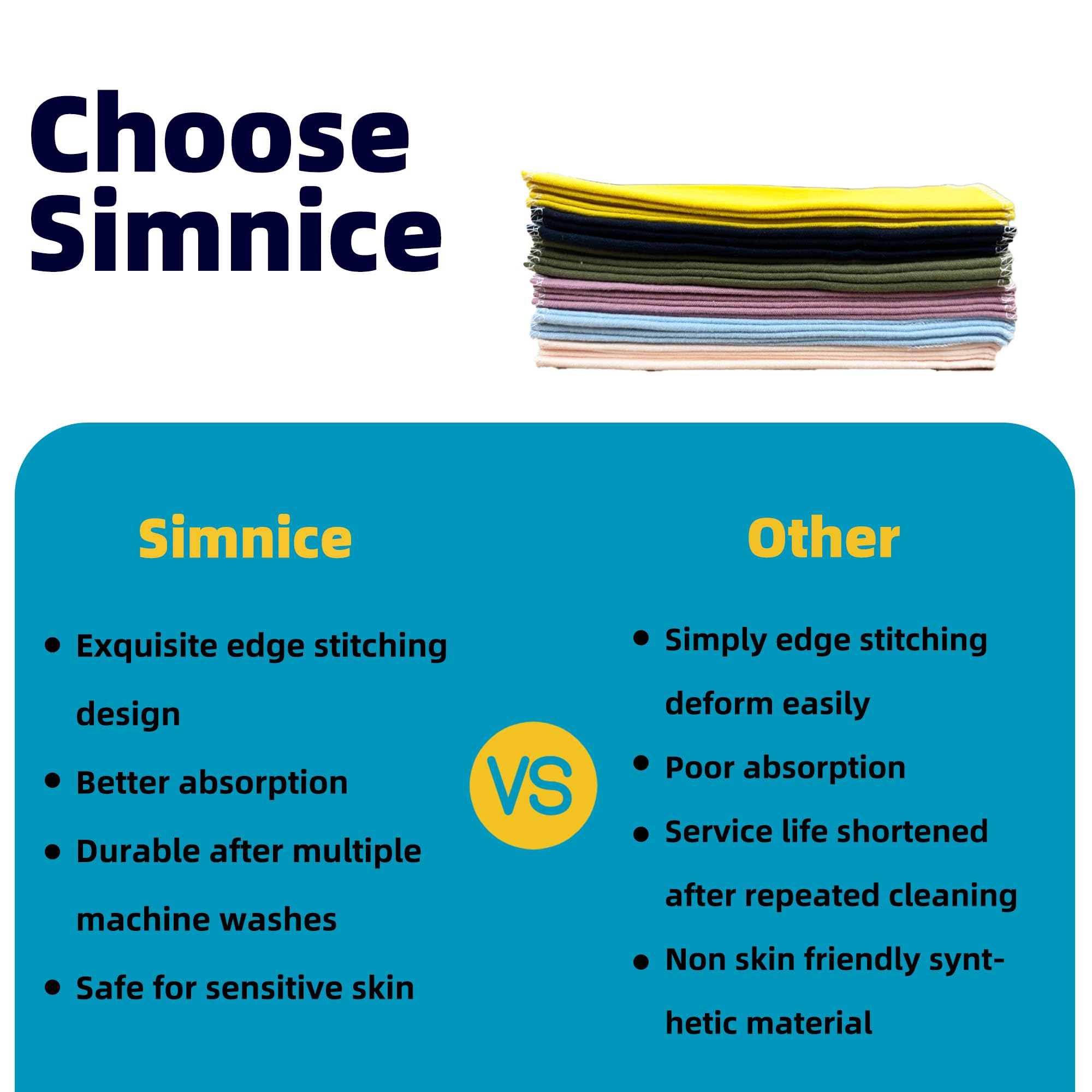 Simnice Toalla de papel reutilizable sin papel, servilletas de cocina ecológicas y reutilizables, toallas de papel lavables 100% algodón, paquete de 30 unidades de 10 x 10 pulgadas, color sólido
