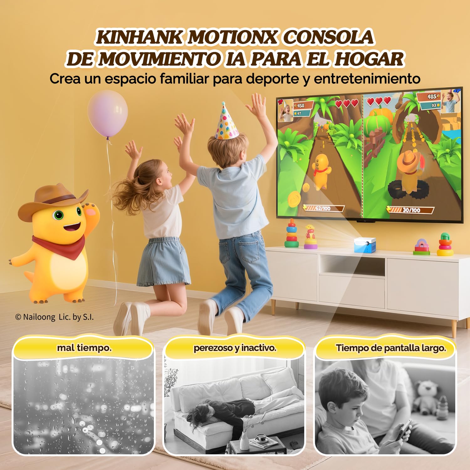 KINHANK MotionX Consola de Juegos con Sensor de Movimiento, Sistema de Videojuegos Interactivo físico para Padres e Hijos, sin Mando/actualizaciones continuas, Regalo para niños