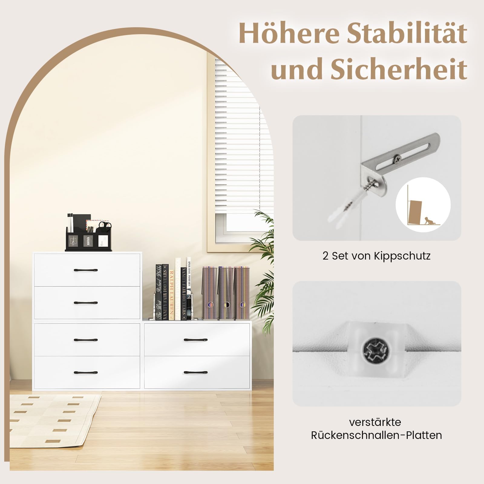 FANTASK Cassettiera Impilabile con 2 Cassetti, 60 x 34 x 38 cm, in Legno, Bianco, per Soggiorno, Camera da Letto, Ufficio