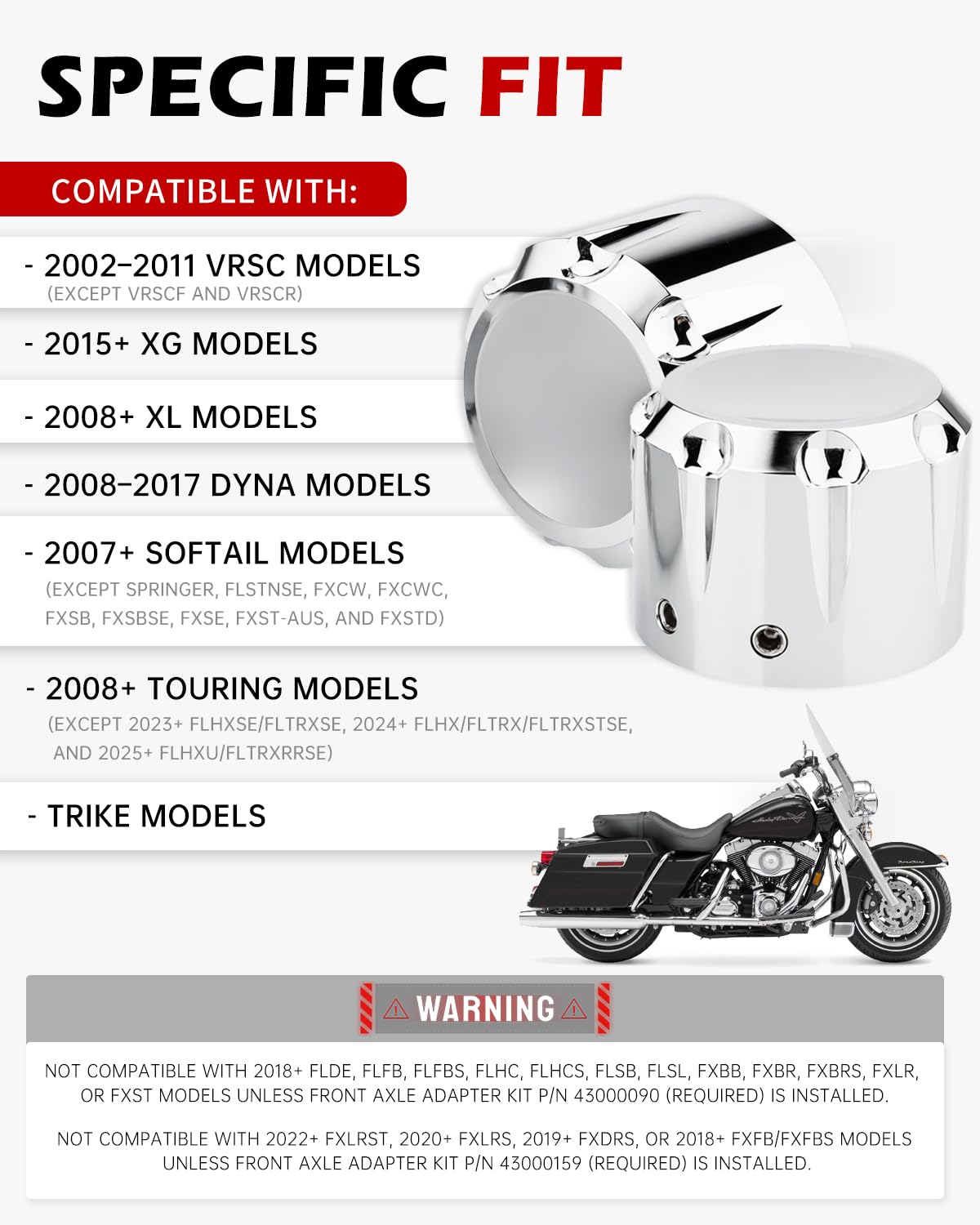Coperture per dado assale anteriore CNC in cromo nero compatibili con Harley Davidson Road Glide Sportster Softail Touring Dyna Trike Road King Iron 883 Fat Boy 2002-2024 (cromato)